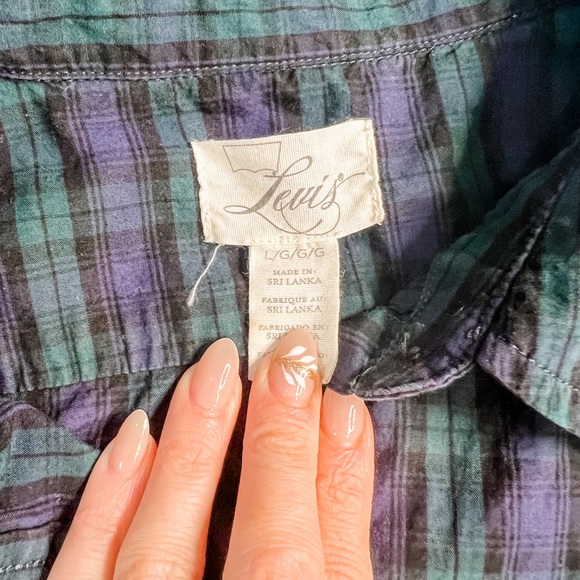 Levi’s Classic Blue Green Plaid Shirt Dress Size Large - Picture 10 of 11